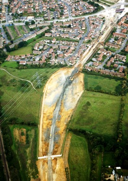 Aerial photo showing distinctive colours of the Corallian of Southdown Ridge (Photo - Still Imaging).